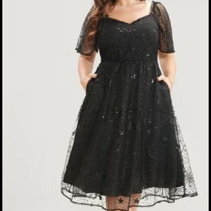 NWOT Bloomchic moon stars sequin black dress pockets midi length plus size